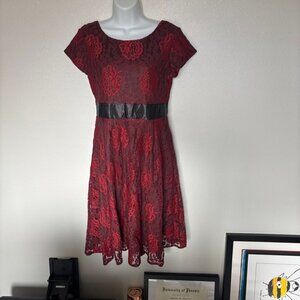 NWOT Red and Black scoop neck lace floral dress.